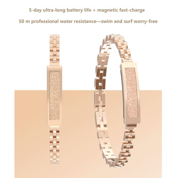 Smart armbånd med Bluetooth-datasynkronisering, skridttælling, skærmfrit design i rustfrit stål og magnetisk opladning til hverdagen Black + Silver Black + Silver