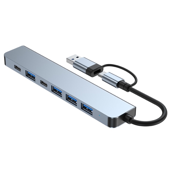 INF 2-i-1 USB-C / USB-hub 7 portar USB3.0 för Windows MacOS Grå Grå