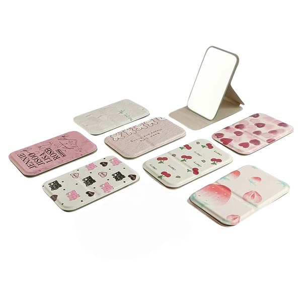 Blackpink PU Bærbart Makeup Spejl - Kompakt, Foldbart Design til Rejser og Bordbrug