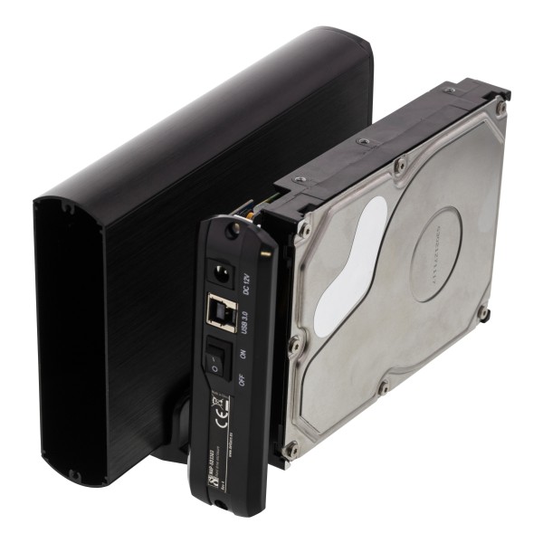 Externt kabinett för 1x3,5" SATA-hårddisk, USB 5Gb/s, svart