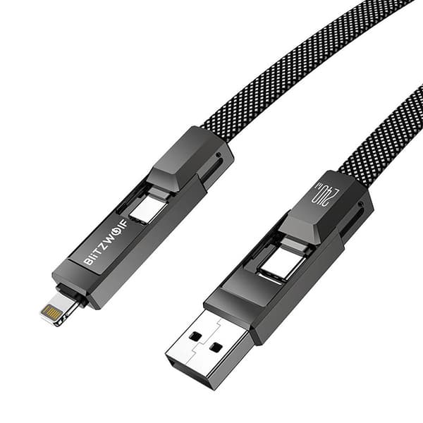 4-i-1 USB-kabel til opladning og data 240W til smartphone, tablet og laptop, 1,2 m nylonflet, sort - BlitzWolf BW-HDC7