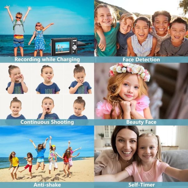 INF Digitalkamera 48 MP, 1080p FHD, 16x zoom, 32GB minneskort Svart