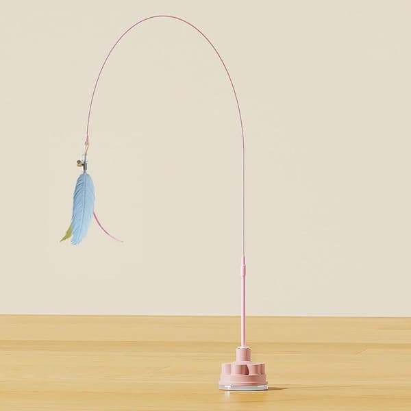Roterande Sugpropp Kattleksak med Fjäder - Interaktiv Kattvippa Pink Pink
