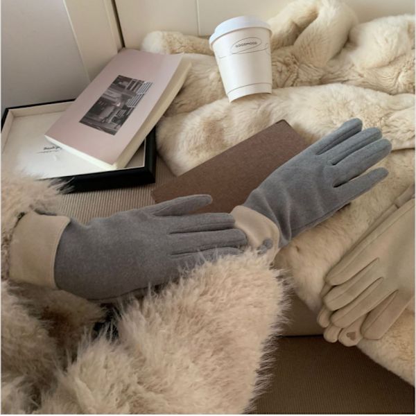 Vinterhandskar med knappdesign, fleecefoder och förstärkning för utomhuscykling Grey Grey