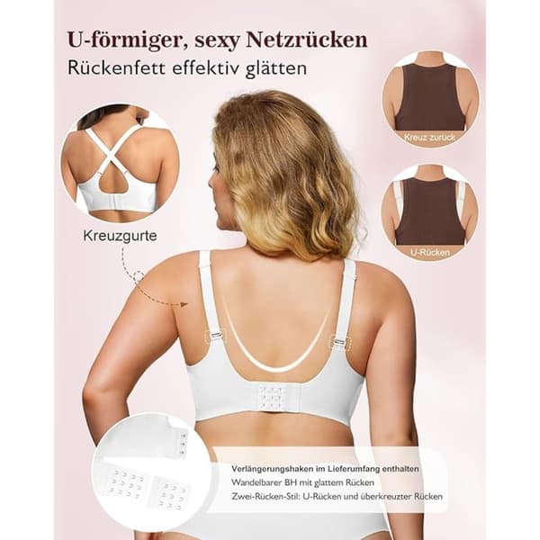 Trådlös Vadderad BH med 3D-Stöd & Sidovingar, Storlek L – För Bekväm Passform Hela Dagen White White