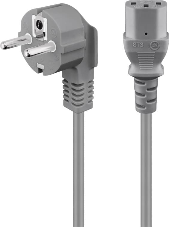 Kabel för anslutning av kallt apparat, 2 m, grå, vinklad