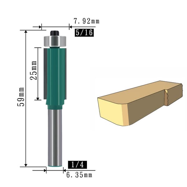 1/4" Shank Trim Fræserbit med Skær (2-pak) B