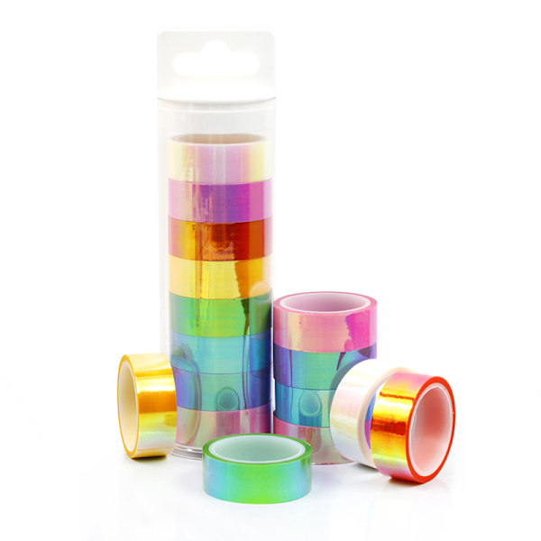 Holografisk Tape - 8 Ruller Sølv Glitter Washi Tape Sæt