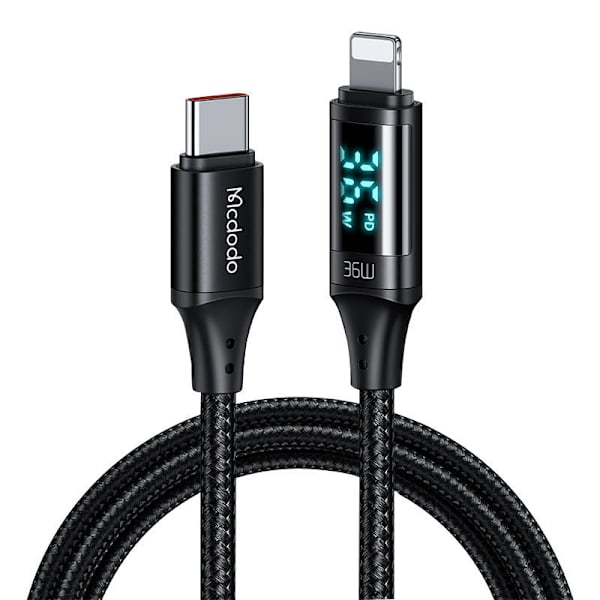 Kaapeli Mcdodo CA-1030 USB-C Lightningiin, 36 W, 1,2 m (musta)