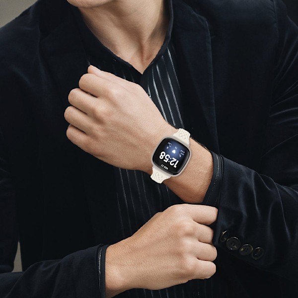 Klockarmband i Äkta Läder för Fitbit Versa 4 Aprikos