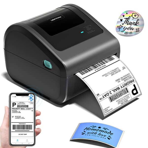 Blækfri termisk etiketprinter 108mm til forsendelse og lager – 203dpi 127mm/s, USB-B og Bluetooth, Labelife-app kompatibel Gray Gray