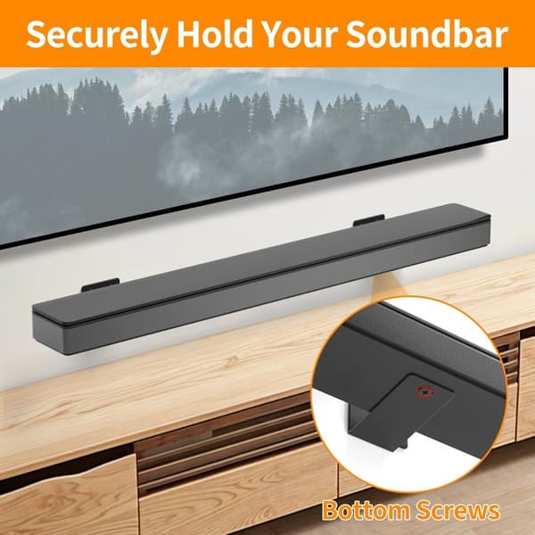 Pair of Metal Soundbar Wall Mount Brackets - Black Space-Saving Anti-Vibration Support