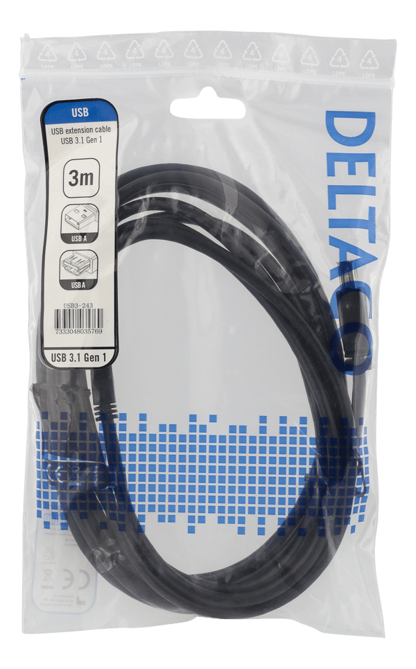USB 3.1 Gen1 Extension cable 3m USBA male>USBA female black