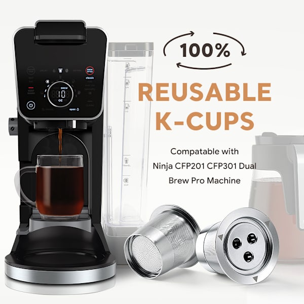 K Cups Återanvändbara kaffekapslar för Ninja Dual Brew kaffemaskin svart sked