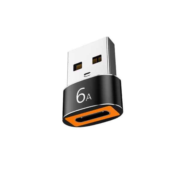 USB A til USB-C adapter PD hurtigopladning 6A til telefoner og tilbehør – Aluminium legering, lyd- og dataomformer, sort højglans, 4-pak
