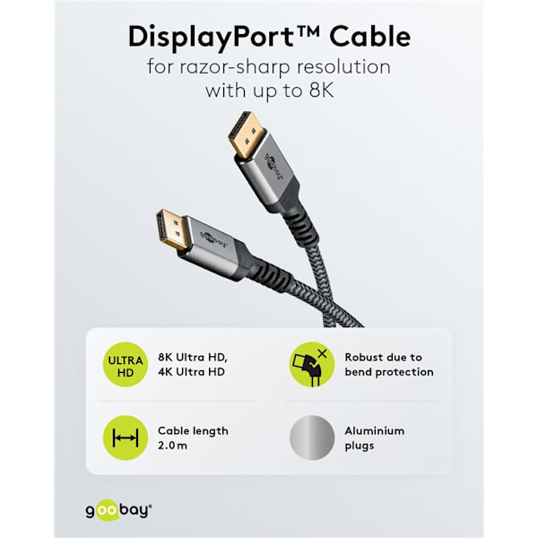 DisplayPort™-kabel 1.4, 32,4 Gbit/s