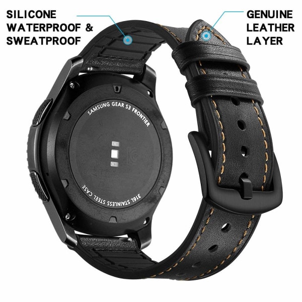 Armband Samsung Gear S3 Classic, Frontier, Galaxy Watch 22 mm Läder Svart
