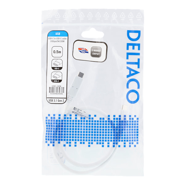 USBC>USBC cable 0.5m 10Gbps 100W 5A USB 3.2 Gen2 EMarket whi