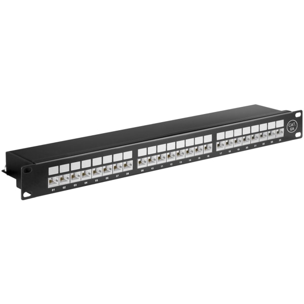 CAT 6a 19 tommer (48,3 cm) patch-panel, 24 porte (1 HE) Svart