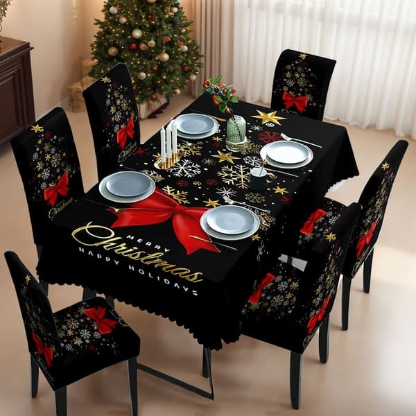 Julduks- och stolsöverdrag Set - Snöflingdesign, Vattentät Polyester, 7-delars Set