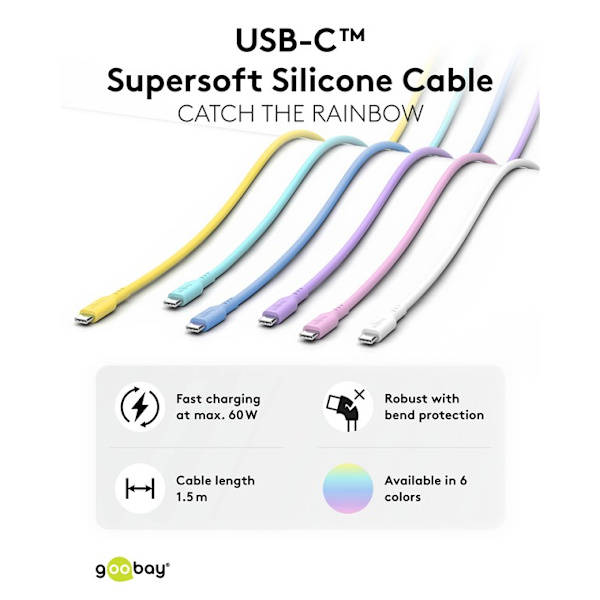 USB-C™-silikonkabel, 1,5 m, blå