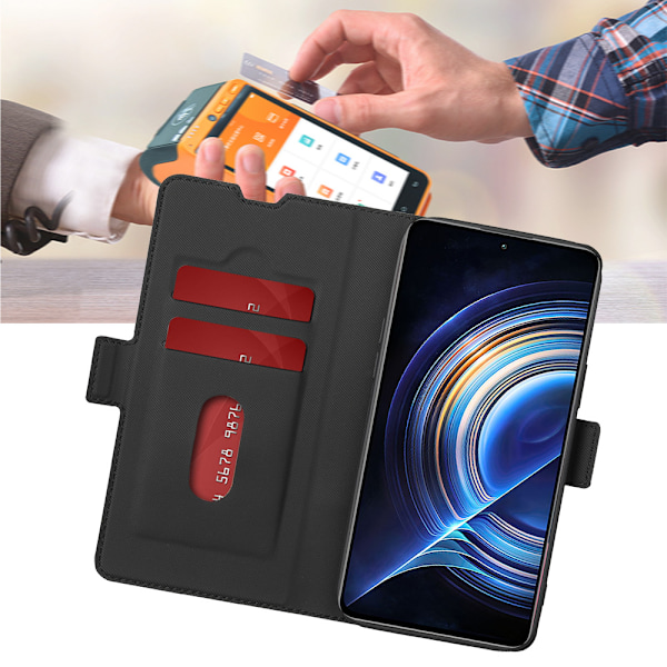 Skyddande PU-läderfodral med stativ för Redmi Note 13 5G - Svart