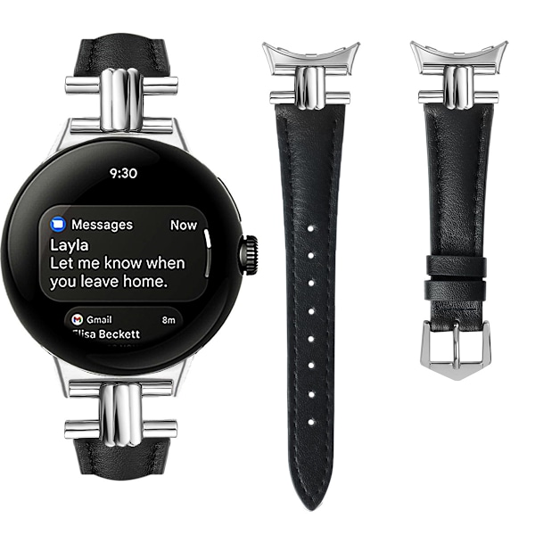 Armband i äkta Läder för Google Pixel Watch 3 Svart 45 mm