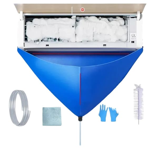 Rengøringssæt til split-aircondition med foldbar PVC-vandopsamlingspose, afløbsslange og dobbeltkrogsdæksel til hjemmebrug 110 cm 110 cm