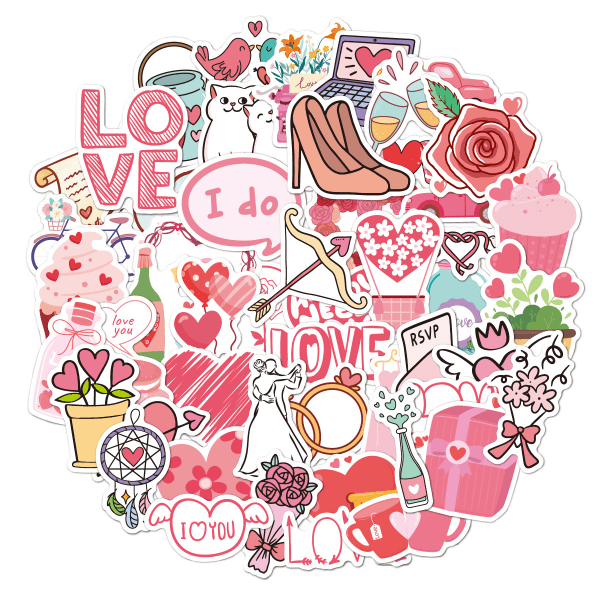 Love Heart Stickers 50-pack Flerfärgad  N14 Flerfärgad