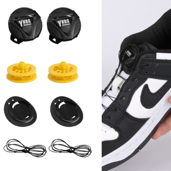 Lazy Shoelace Quick-Release Dial Fastener 4-Pack - Black ABS Automatic Lacing System