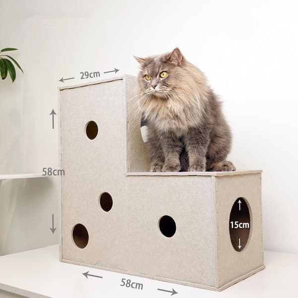 Filt Tunnel Kattsäng: Interaktivt & Vikbart Katthus med Klösbräda, Perfekt för Lek och Vila