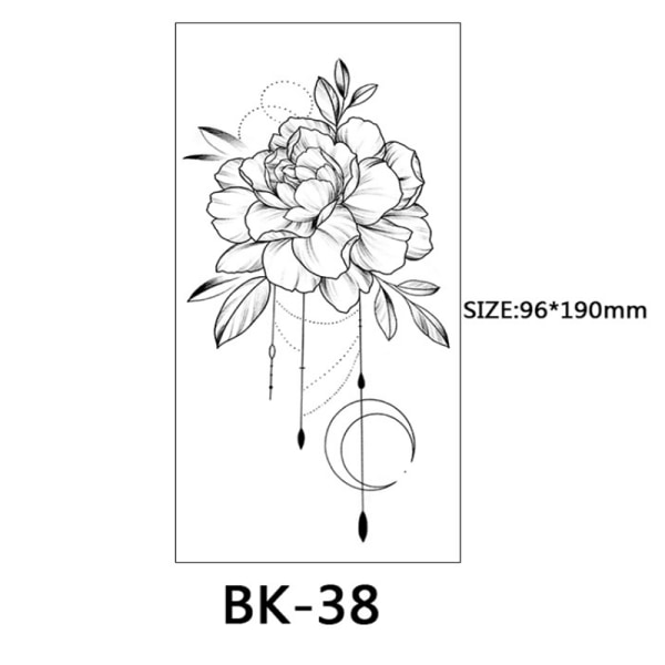 Engangstatoveringer - midlertidige tatoveringer med blomstermotiver 8 stk Sort