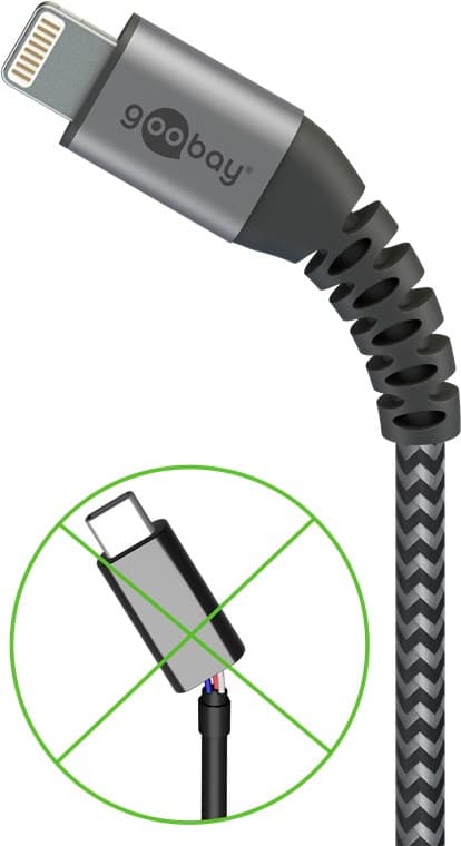 Lightning-USB-A textilkabel med metallkontakter, 0,5 m