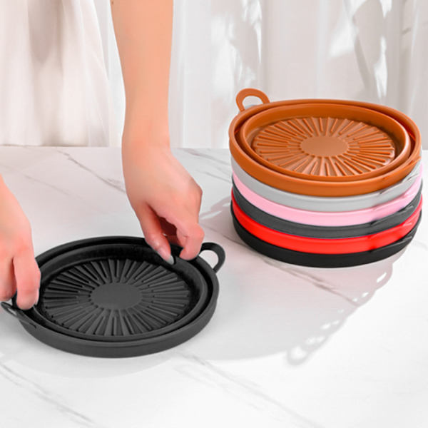 Sammenklappelig rund silikoneskål til Air Fryer Sort 21.6 cm