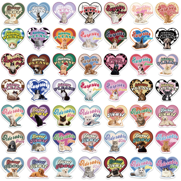 49 Stk Heart Cat Stickers Flerfärgad