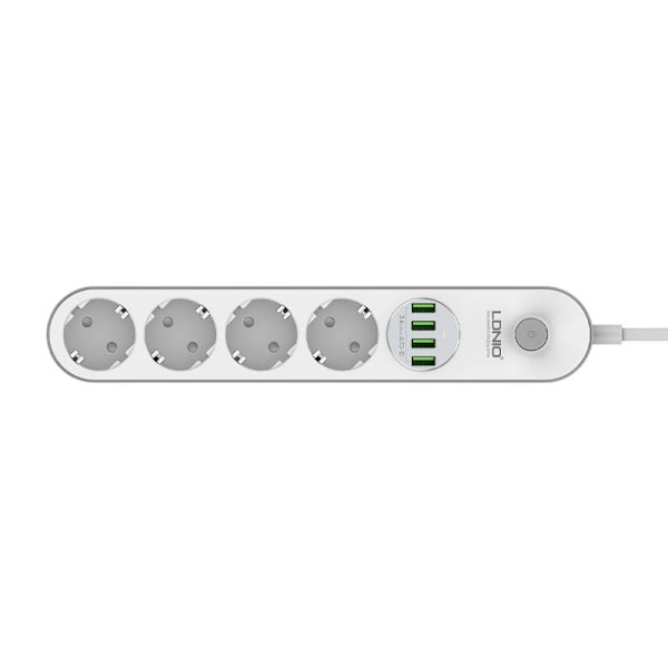 Virtajohto 4 AC-pistorasialla, 4x USB, LDNIO SE4432, 2m (valkoinen)