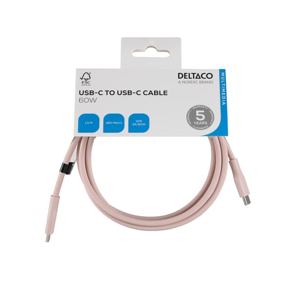 USB-C - C USB2.0 SPR Cable, silicone, 1,5m, Pink
