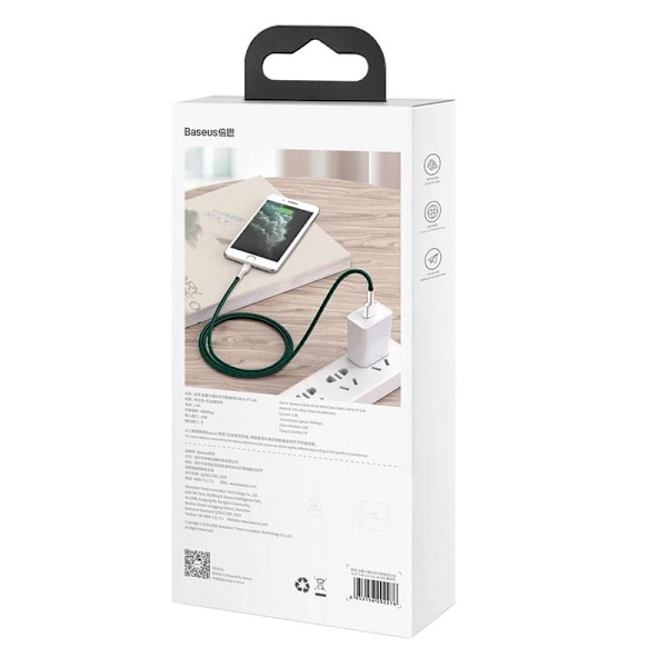 USB-kabel för Lightning Baseus Cafule, 2,4A, 1m (grön)