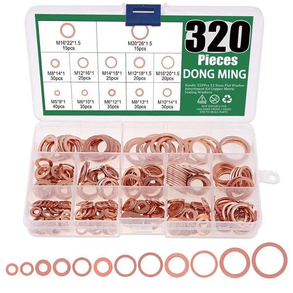 320st Koppar Platt Bricka Set - M5-M20 Tätningsbrickor