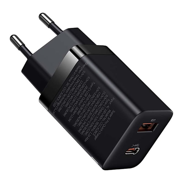 Baseus Super Si Pro snabbladdare USB + USB-C 30W (svart)