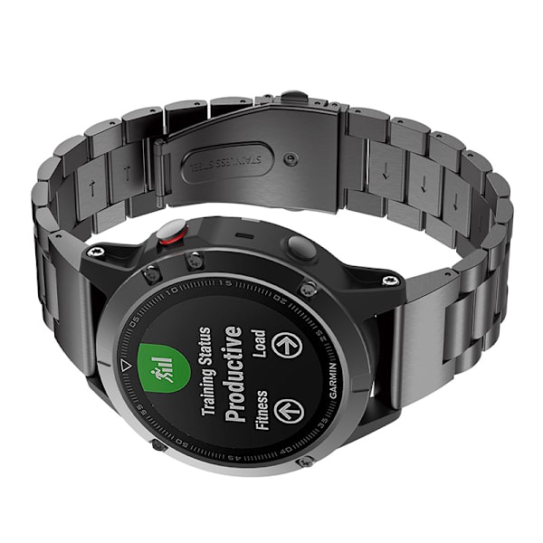 Sort urrem i rustfrit stål 20 mm - Fenix 5s/6s/7s/8 43 mm