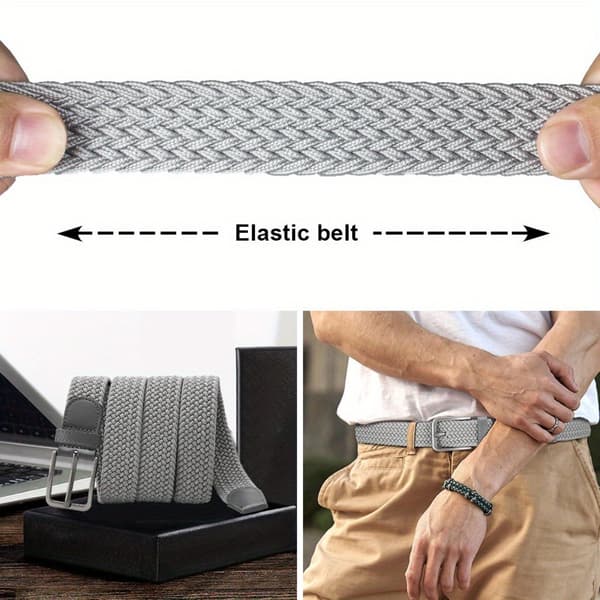 Elastiskt flätat canvasbälte 125cm (2-pack) – andningsbart, spänne i zinklegering, justerbart midjebälte för vardag, sport och utomhusbruk Coffee+Blue Coffee+Blue
