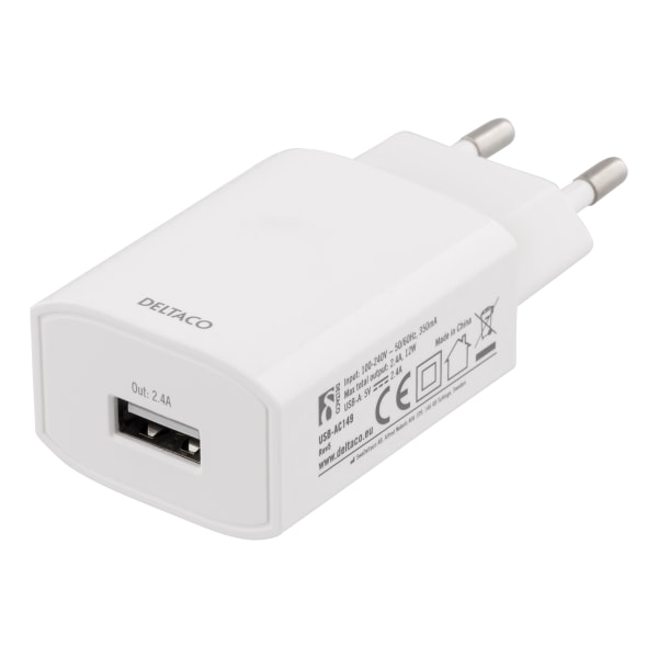 USB wall charger 5 V, 2.4 A, 1x USB-A, retail pack, white