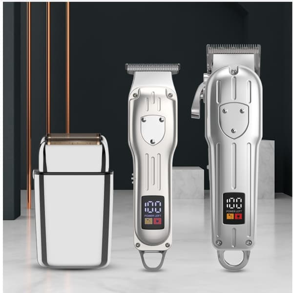 935W Digital Display Elektrisk Hårklipper & Trimmer Sæt - Professionelt Plejesæt Silver Silver