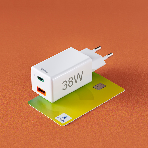 Miniladdare USB-C + USB-A Qualcomm 3.0 38W Vit