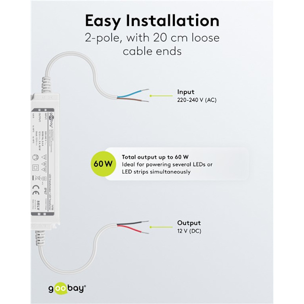 LED-transformer 12 V (DC) (DC), 60 W, IP67
