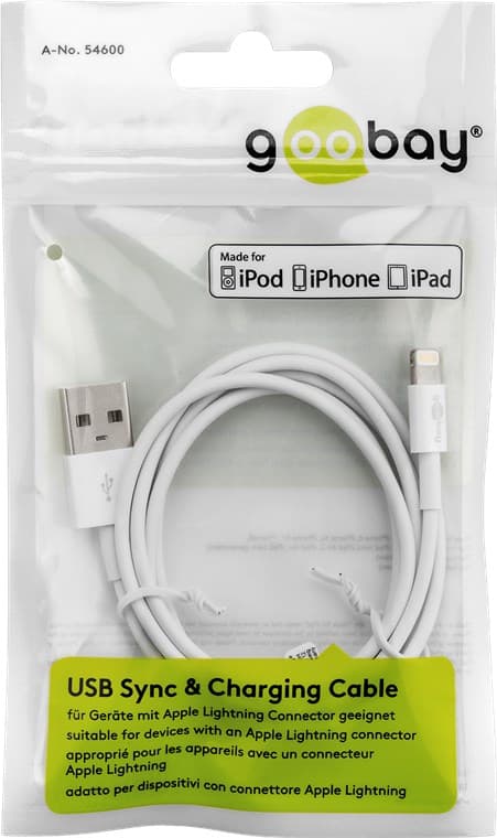 Lightning USB-opladnings- og synkroniseringskabel, 1 m, sort