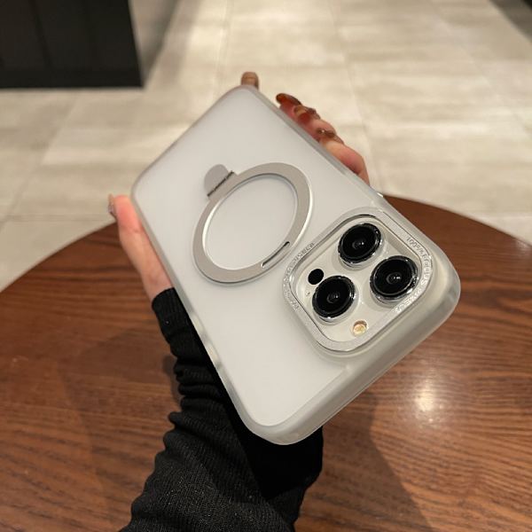 Magnetiskt telefonfodral med osynligt stativ som är kompatibelt med MagSafe iPhone 15 Pro Max Silver 16.5x8x1 cm
