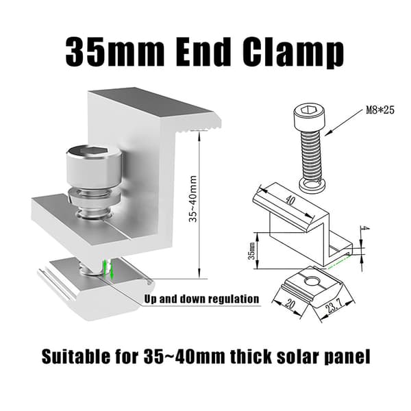 Solar Panel Mid Clamp Sæt 35mm 35mm