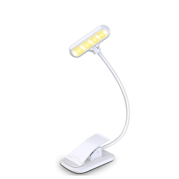 Bogklemme Lampe: Bærbar LED Læselampe Hvid